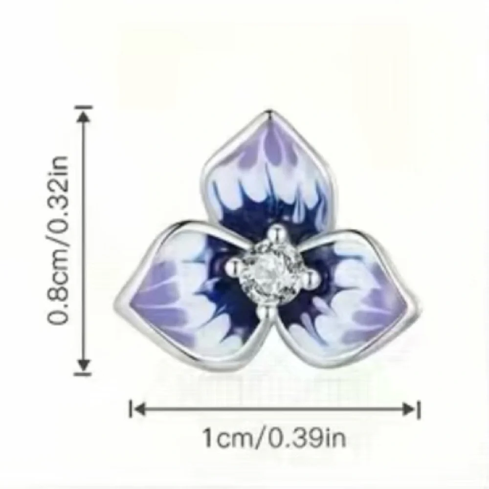 2/$30 Genuine 925 Sterling Silver & CZ Enameled Pansy Flower Earrings - Picture 3 of 6